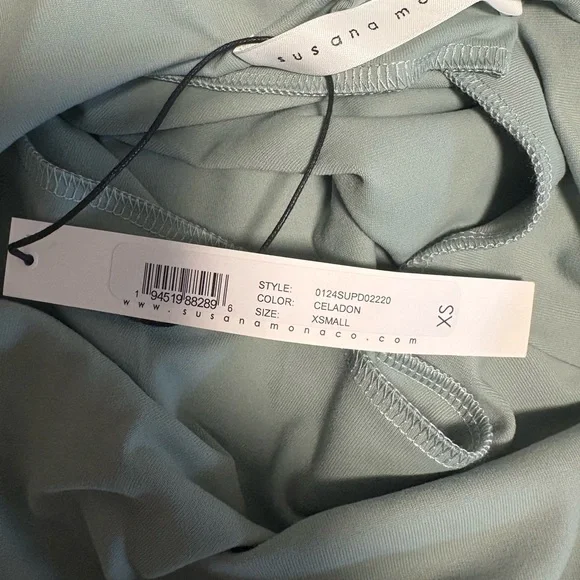 NWT Susana Monaco Asymmetric Ruffle Hem Strapless Dress in Celadon. Size X-Small - Picture 8 of 9